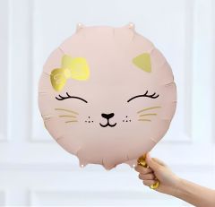 Pembe Yuvarlak Kedi Temalı Folyo Balon