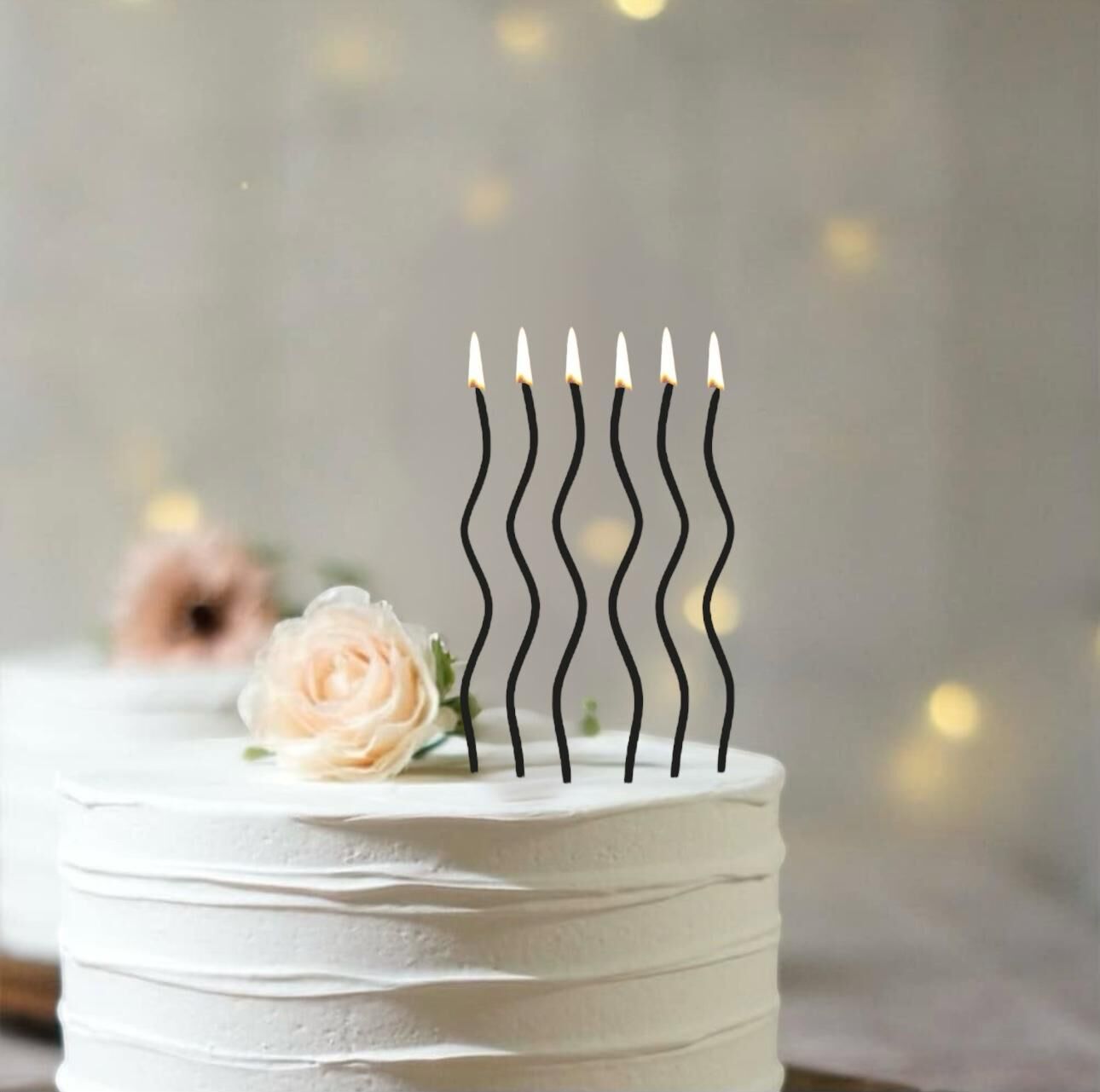 Siyah Kıvrık Spiral Pasta Mumu 6 Adet