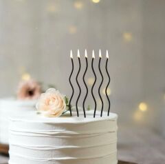 Siyah Kıvrık Spiral Pasta Mumu 6 Adet