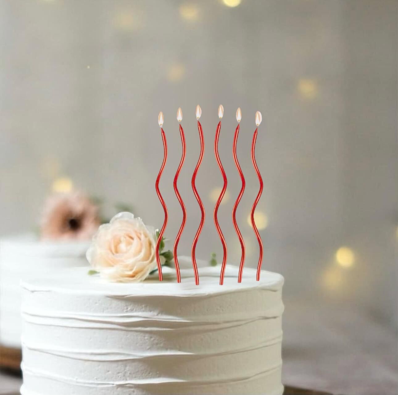 Kırmızı Kıvrık Spiral Pasta Mumu 6 Adet