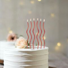 Kırmızı Kıvrık Spiral Pasta Mumu 6 Adet