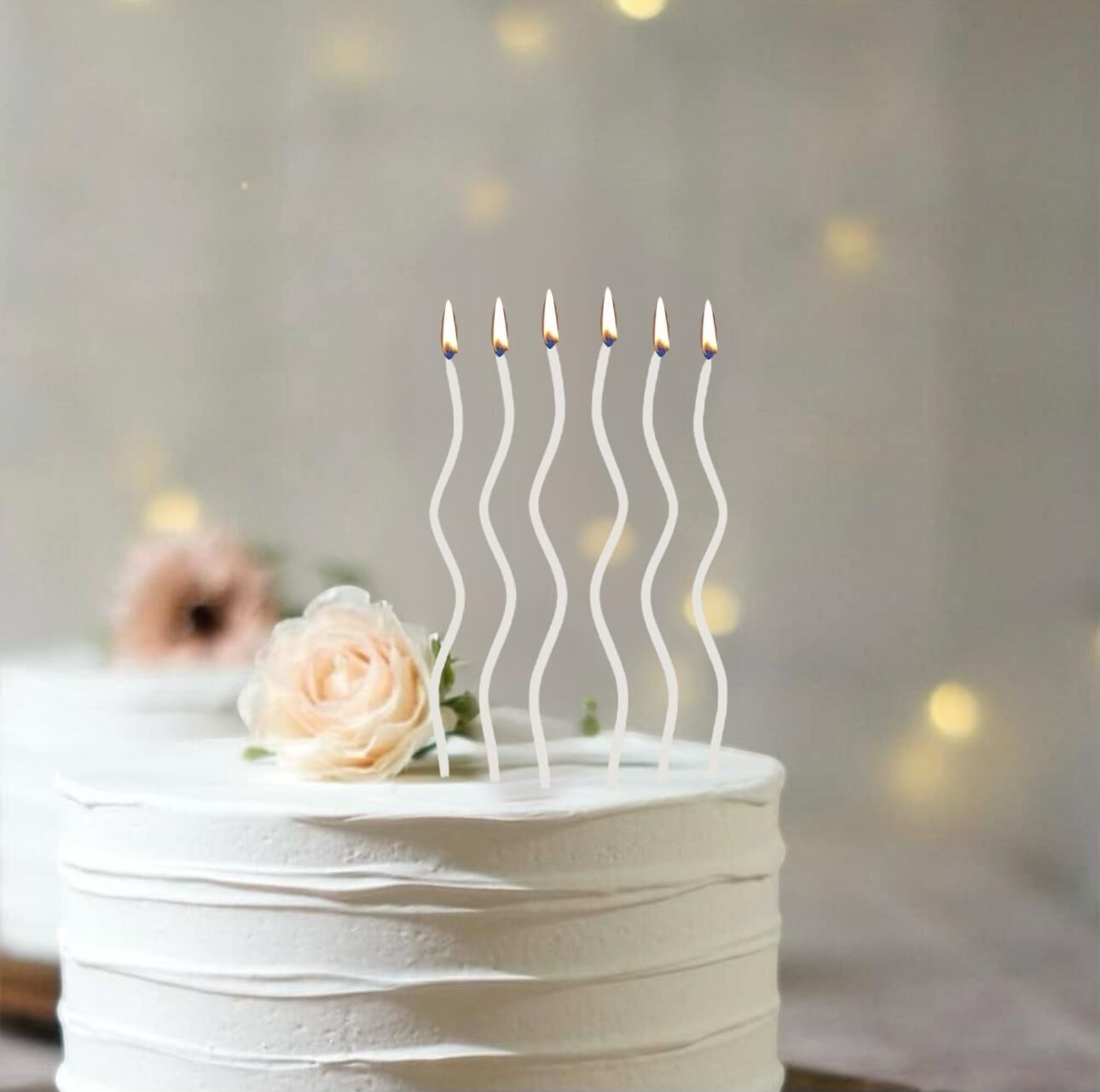 Beyaz Kıvrık Spiral Pasta Mumu 6 Adet