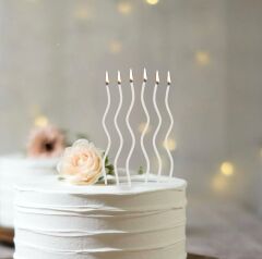 Beyaz Kıvrık Spiral Pasta Mumu 6 Adet