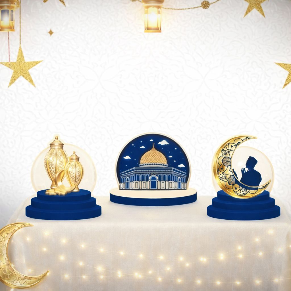 3'lü Mavi Masa Üstü Ramazan Dekor
