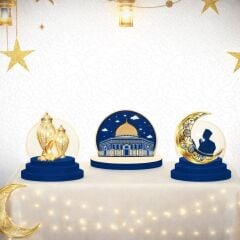 3'lü Mavi Masa Üstü Ramazan Dekor