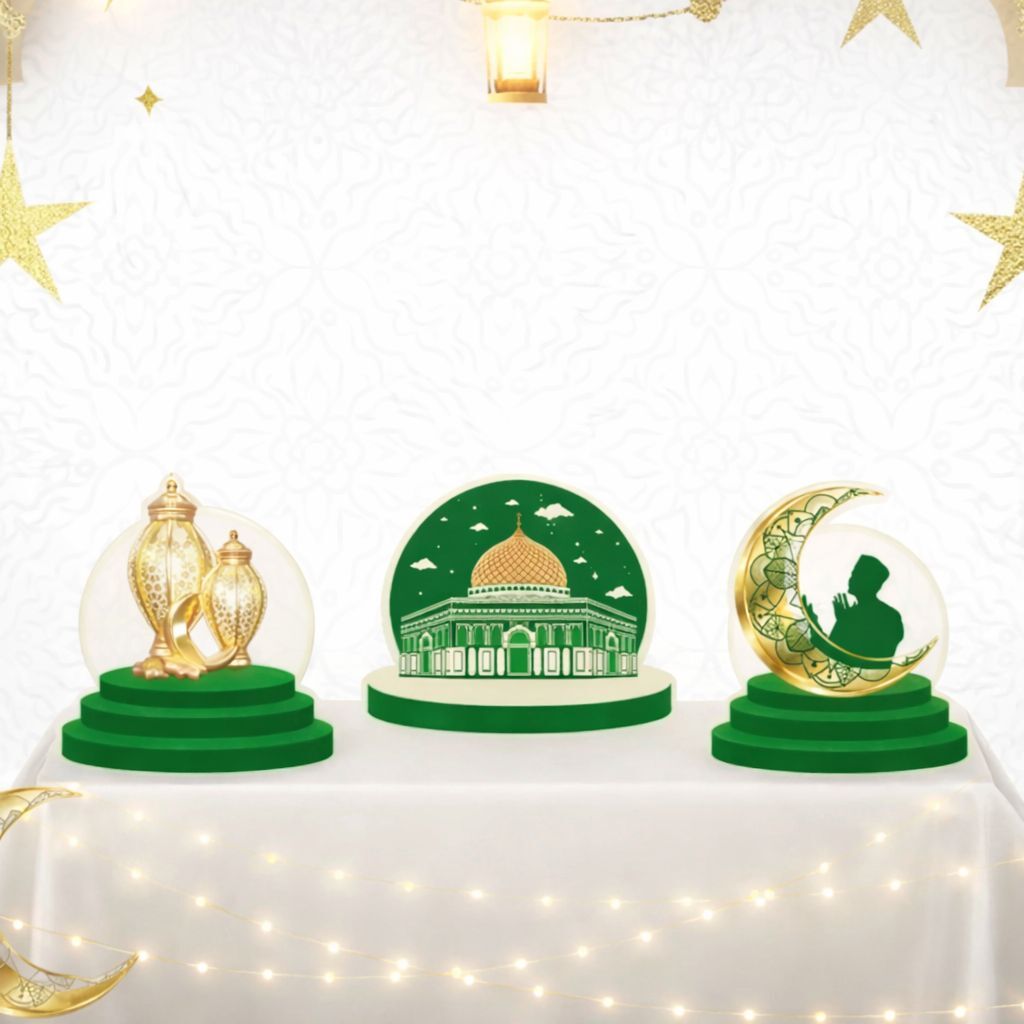 3'lü Yeşil Masa Üstü Ramazan Dekor
