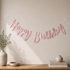 Pembe İtalik Kaligrafi Happy Birthday Yazısı