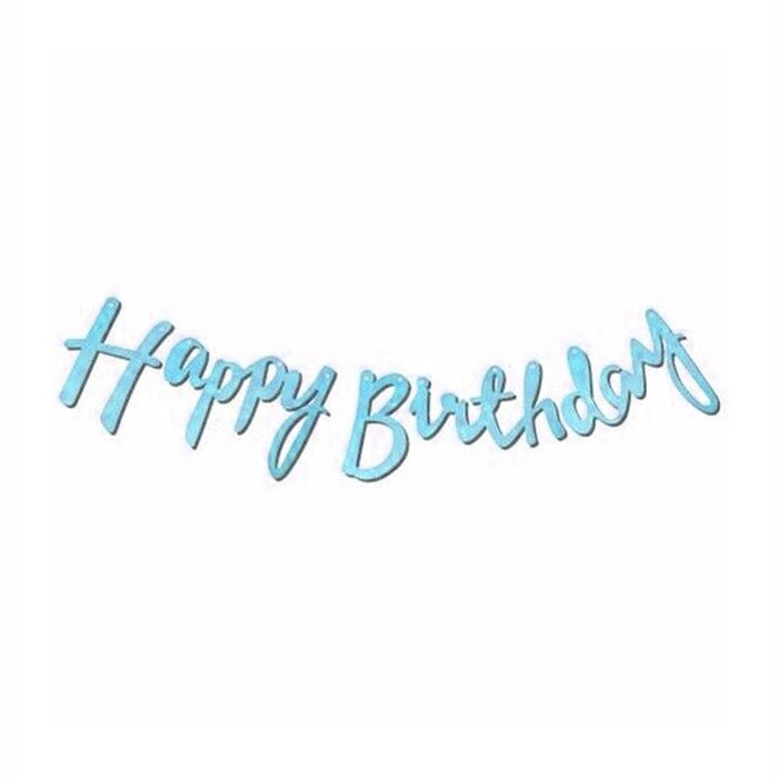 Mavi İtalik Happy Birthday Yazısı