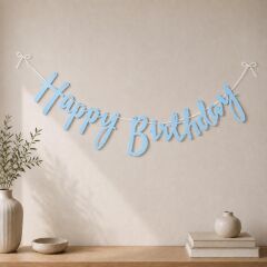 Mavi İtalik Kaligrafi Happy Birthday Yazısı