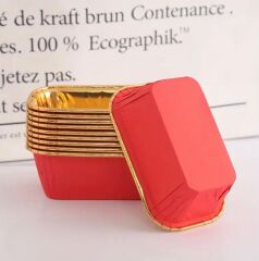 Dikdörtgen Kırmızı Folyo Muffin Kalıbı 30 Adet