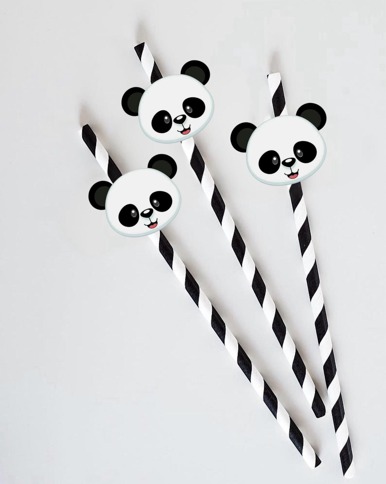 Panda Fiğürlü Kağıt Pipet 10 Adet