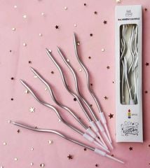 Gümüş Kıvrık Spiral Pasta Mumu 6 Adet