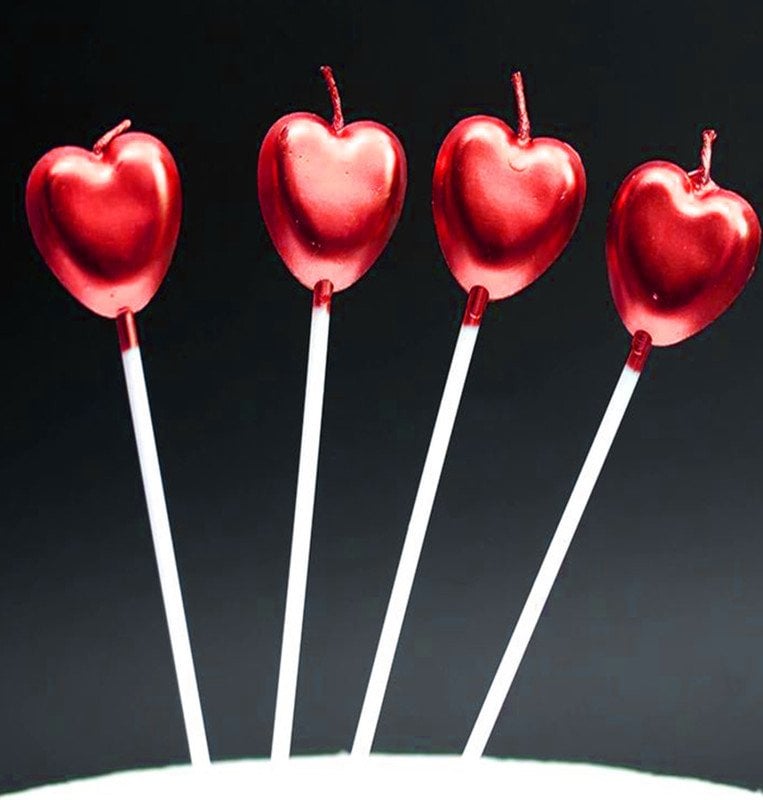 Kırmızı Kalp Pasta Mumu 4 Adet